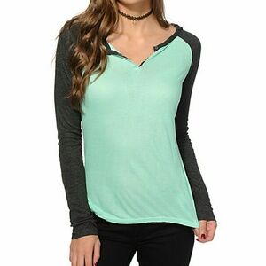 Zine Anderson Mint & Charcoal Hooded Henley Shirt